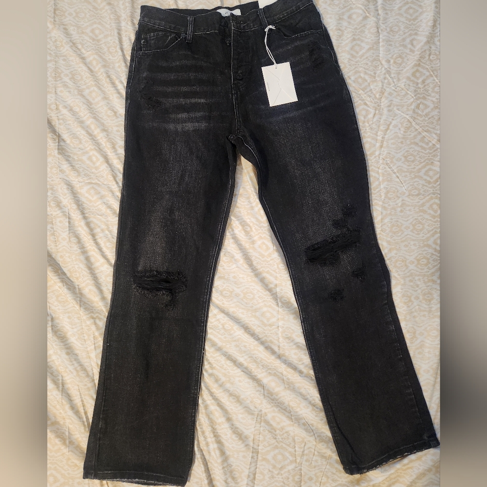 KanCan Black Distressed Straight Leg Jeans